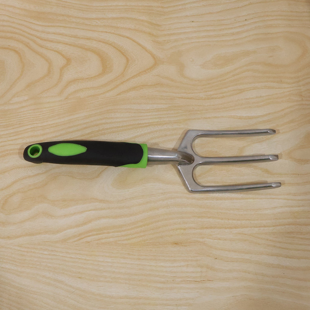 Multipurpose 3 tine garden fork for soil work and weeding