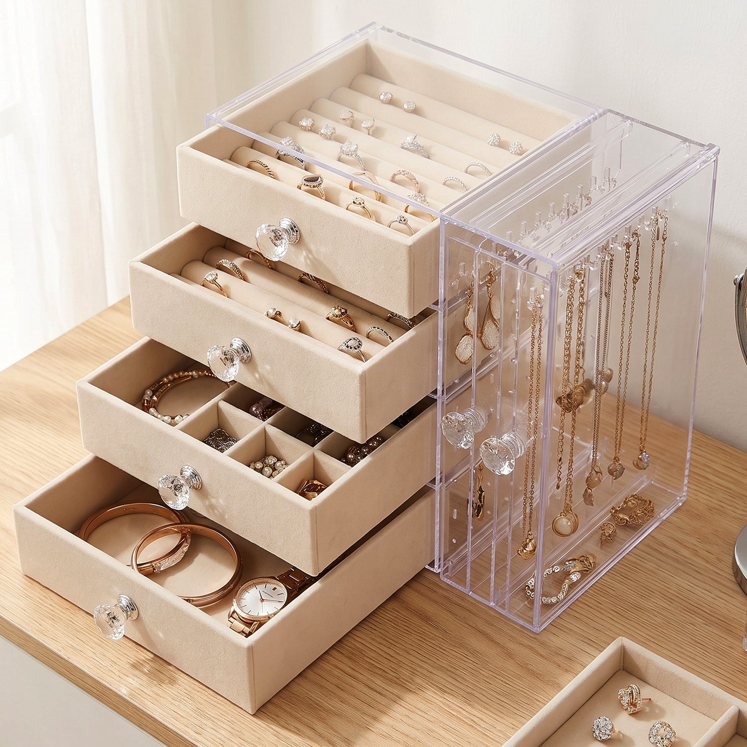 Clear acrylic organizer for rings, earrings and necklaces