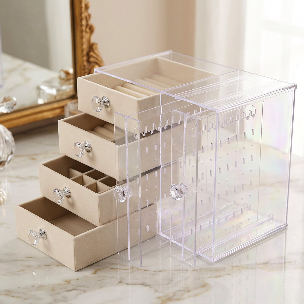 Velvet lined jewellery storage box for dressing tables