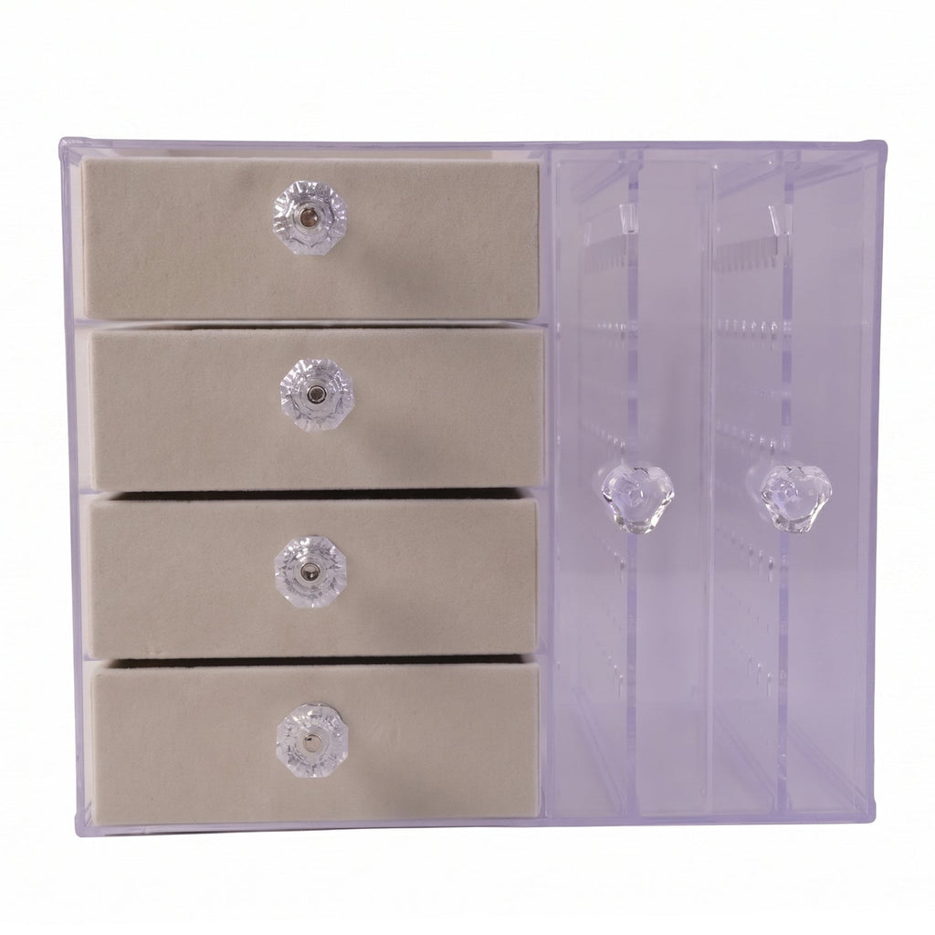 Transparent acrylic jewellery case with pull out drawers