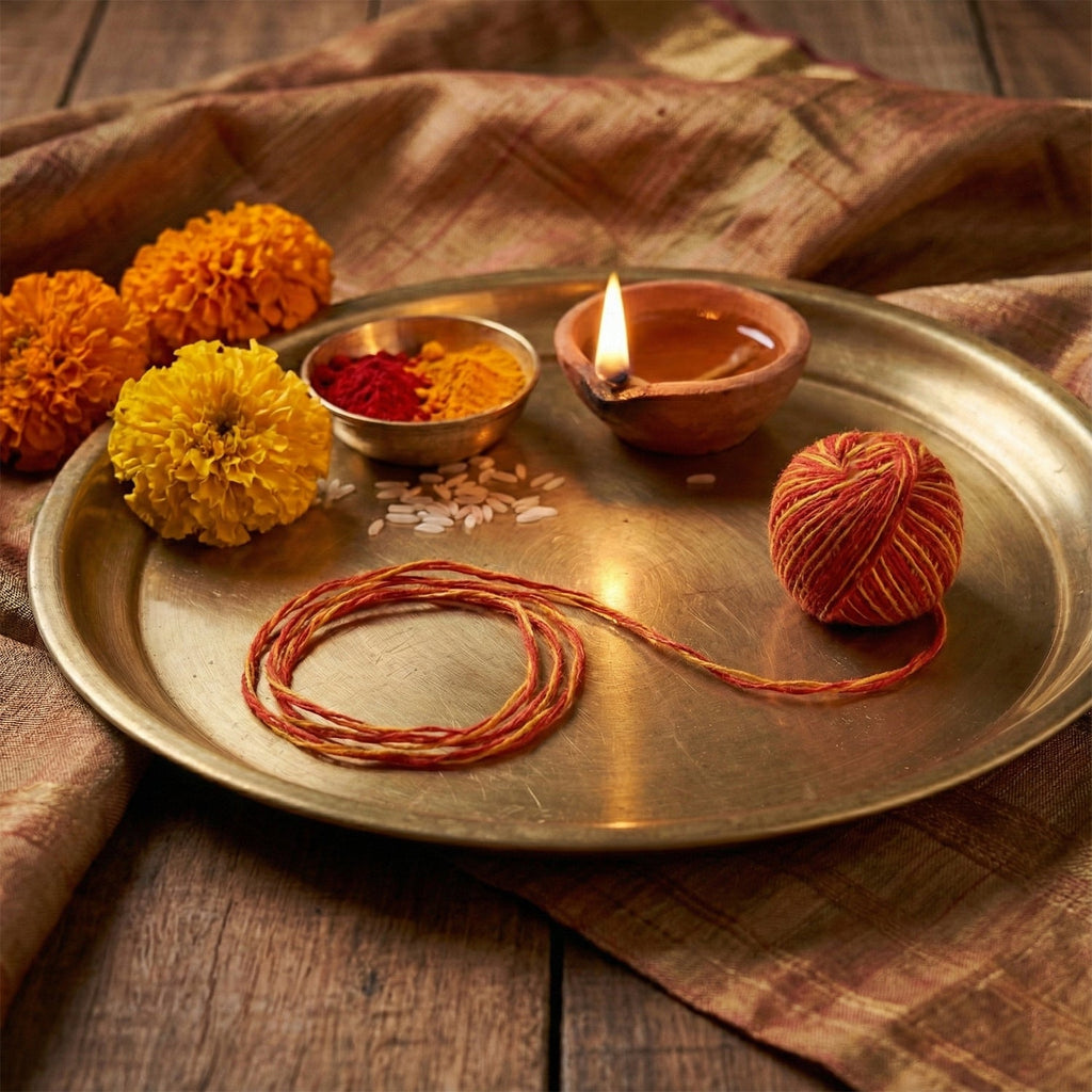 Puja dhaga preparing for ritual wrist tying