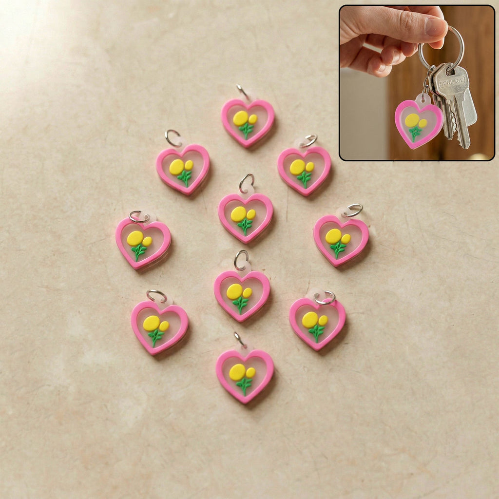 Heart and floral design bag charm set for handbags and keys