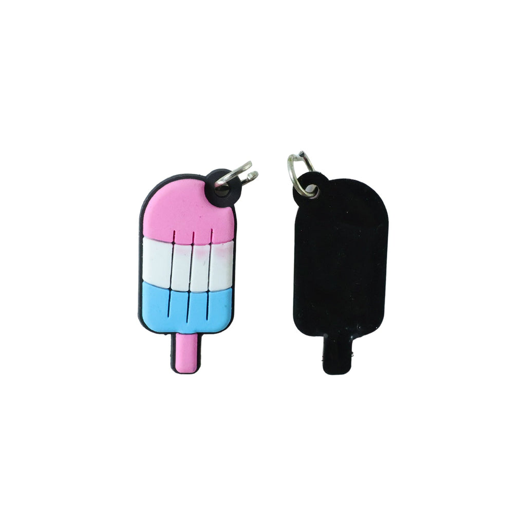 Multiple colorful ice cream keychains as bag charms