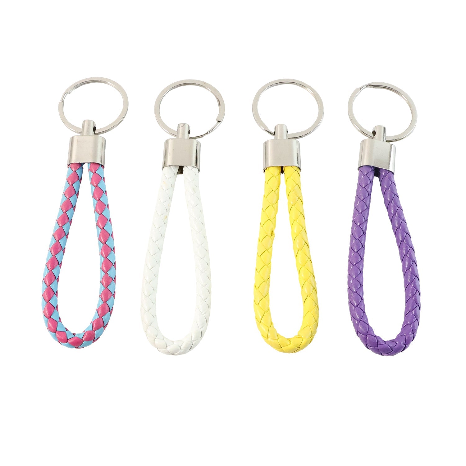 Stylish braided loop keychain demonstrating its metal ring attachment