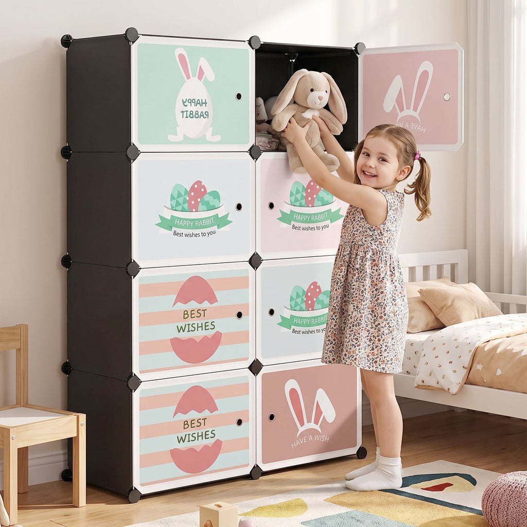 Storage cabinet doors open view
