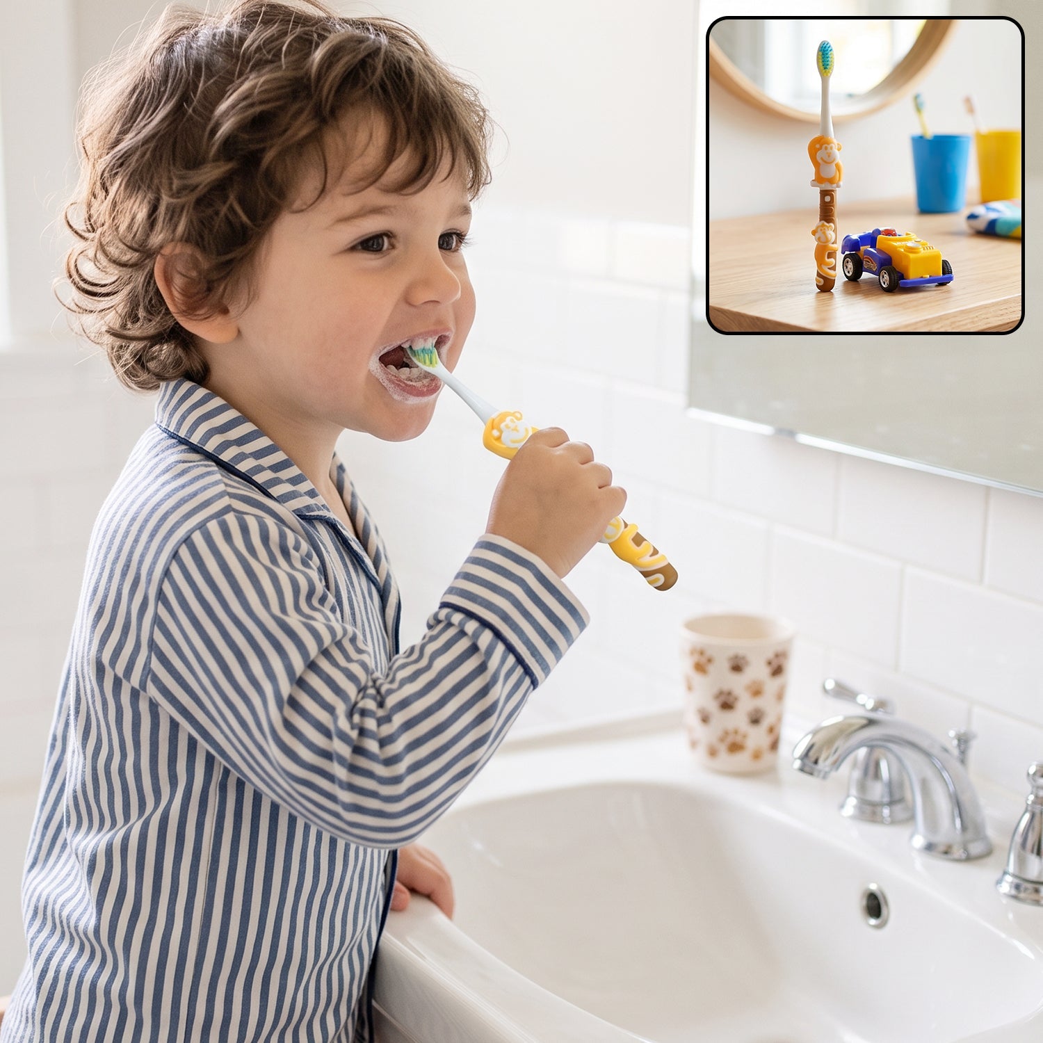 Children's toothbrush with toy for playful brushing habits