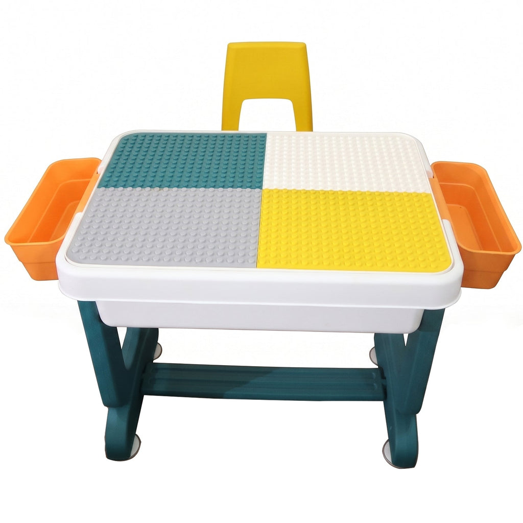 Kids construction block table and chair for creative play