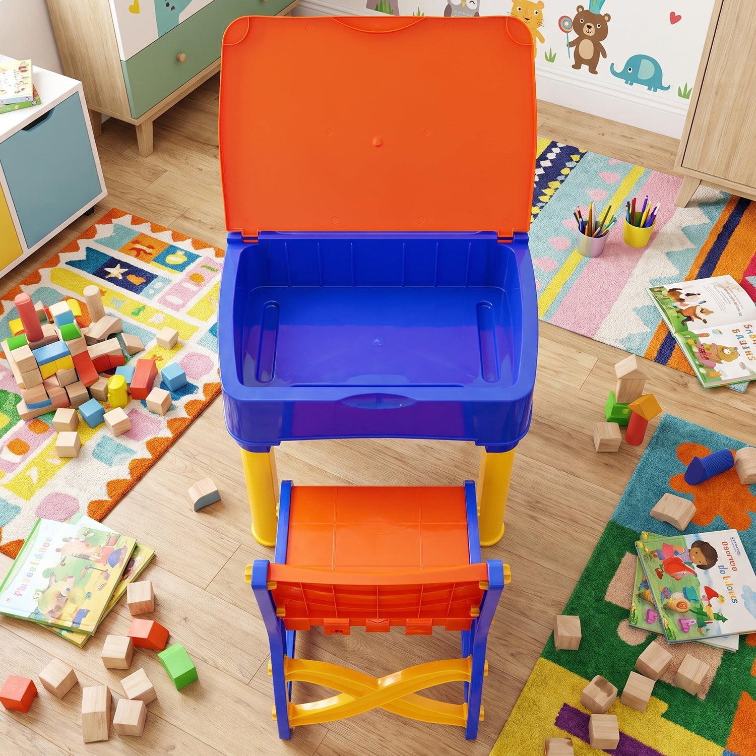 Plastic kids desk and chair for study, drawing and activities