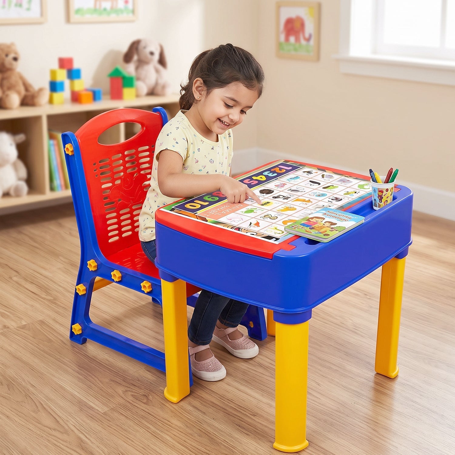 2 in 1 study table set for toddlers with writing board