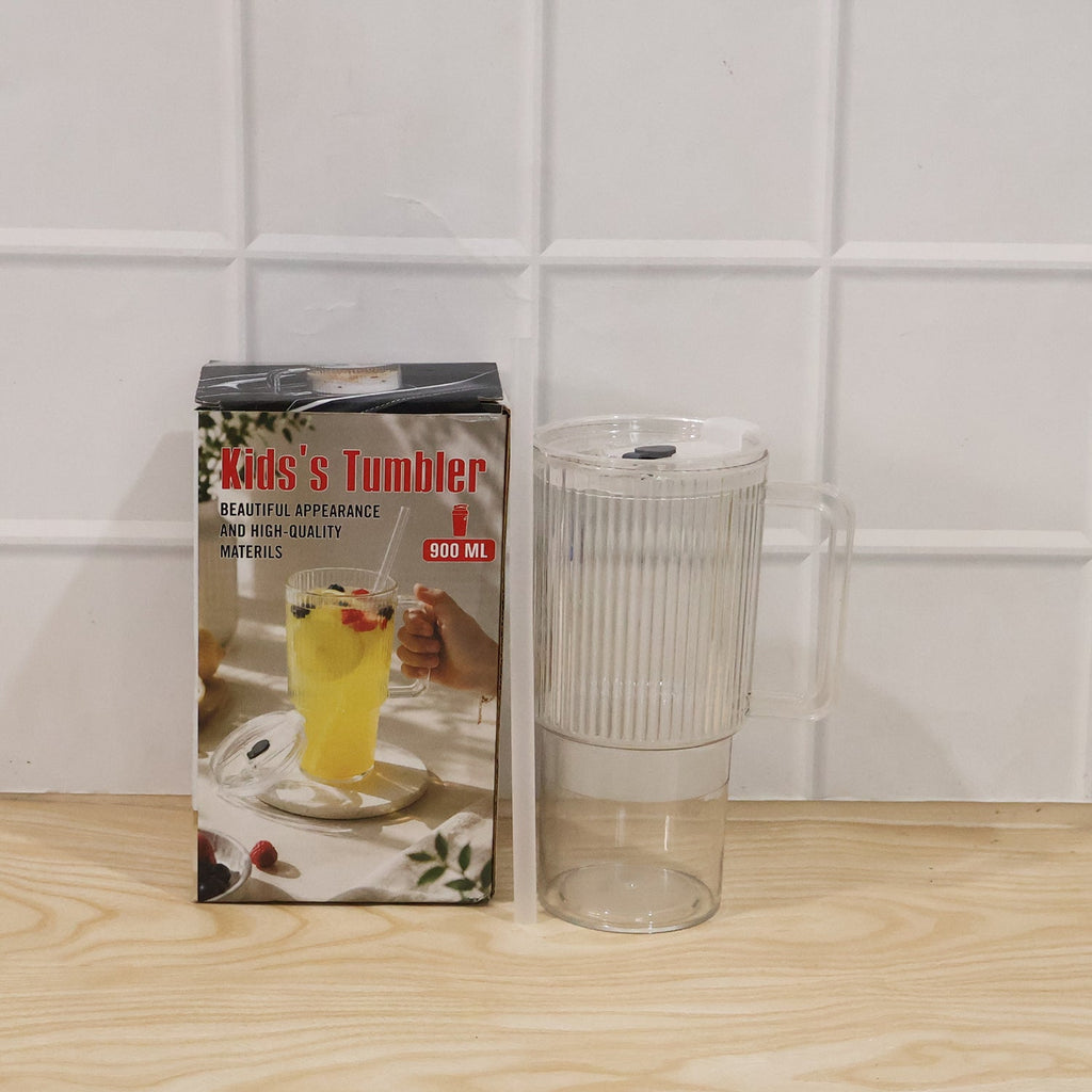 Kids Tumbler 900ml with Handle Lid and Straw Ribbed Water Sipper Cup (1 Pc) view 10