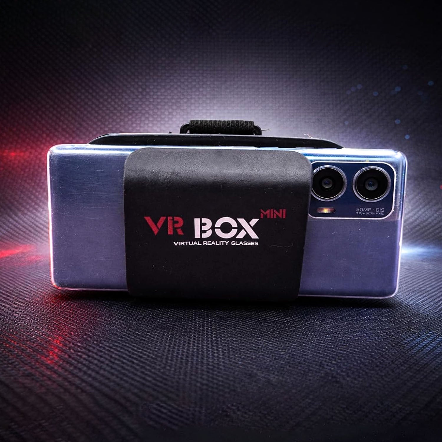 Person using VR Box headset enjoying immersive smartphone virtual reality