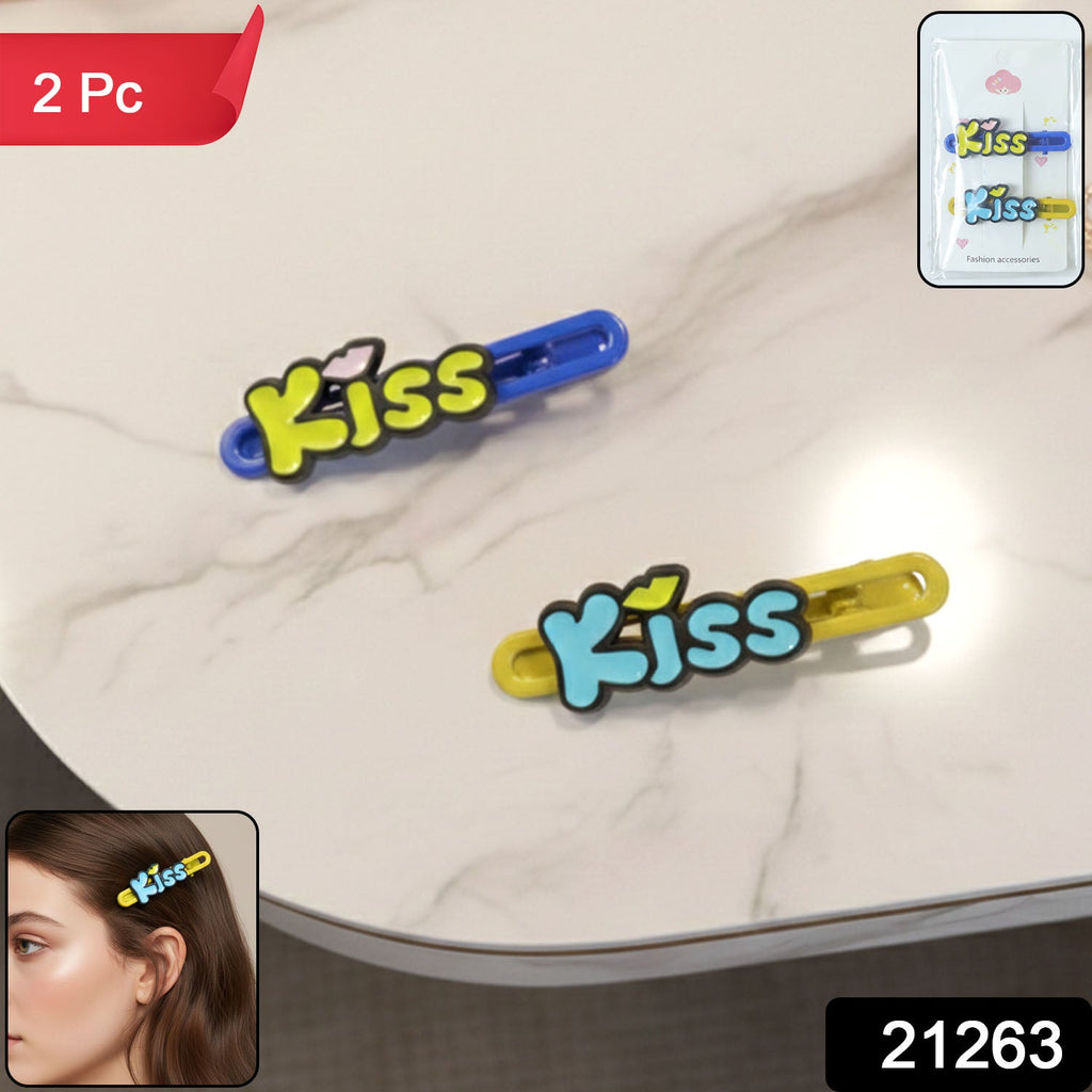 Two-piece Kiss cartoon letter snap hair clips in playful design