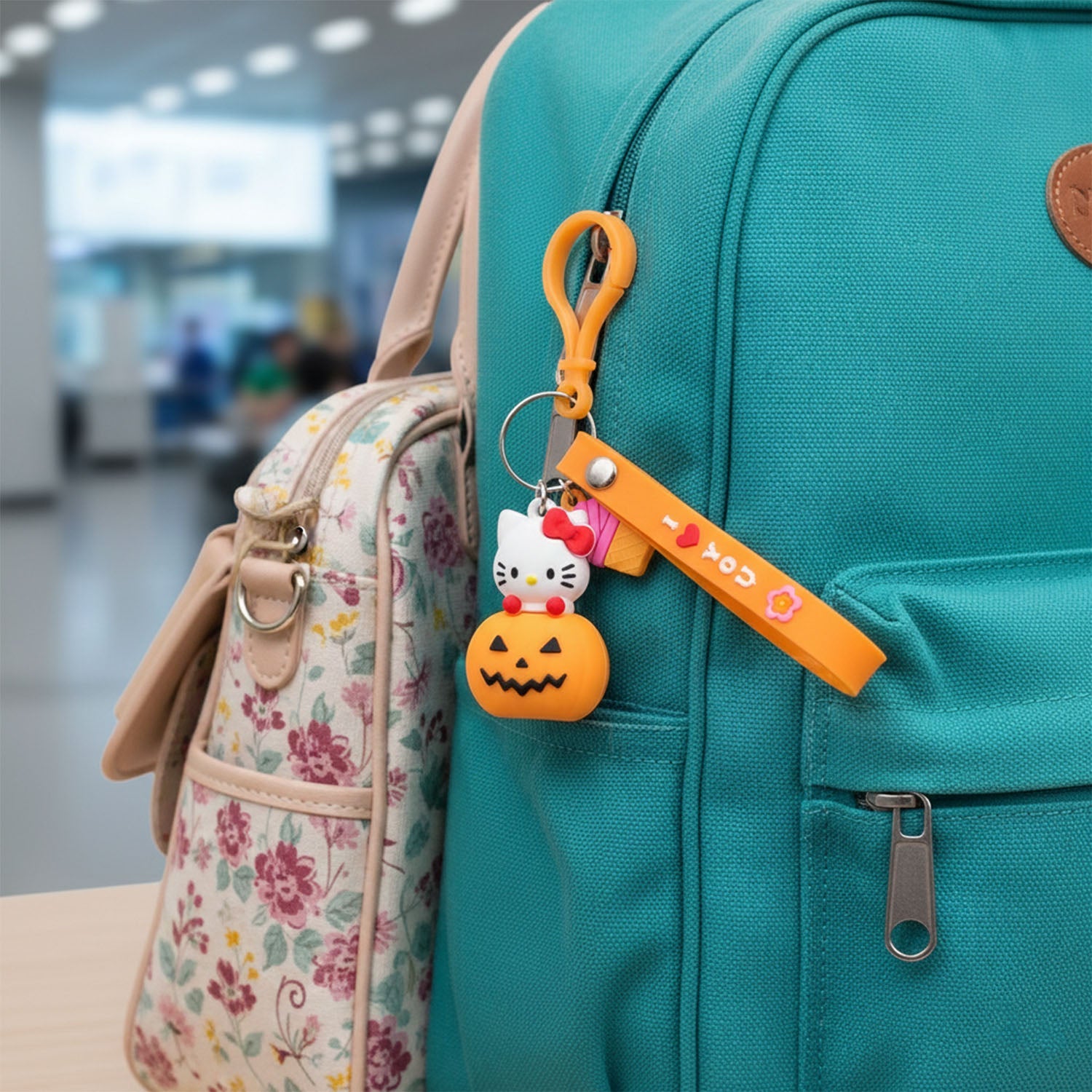 Cartoon kitty pumpkin bag charm accessory for backpacks keychains