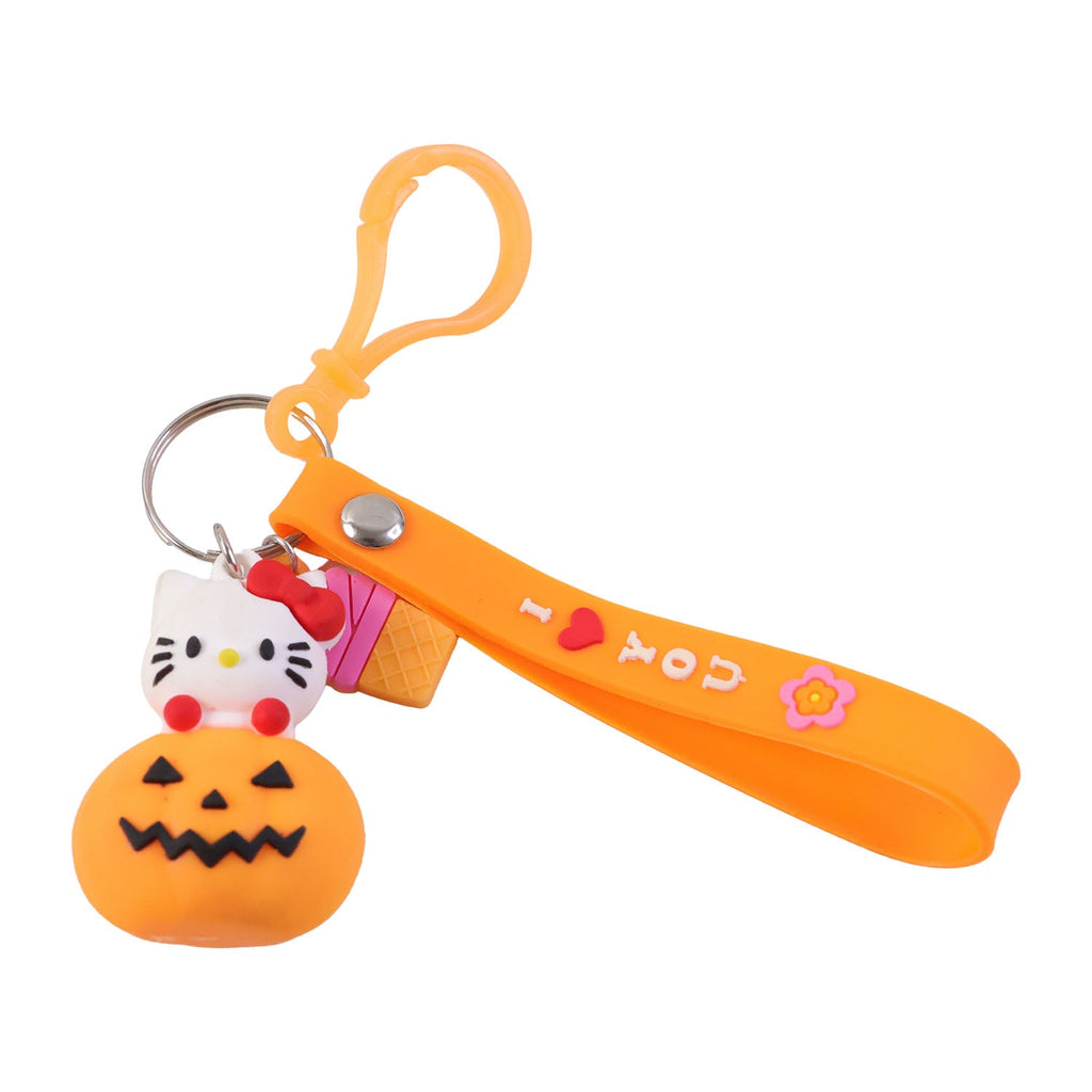 Decorative pumpkin cat key holder with strap keychains