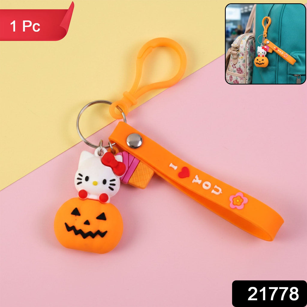 Adorable cat pumpkin metal key ring keychain keychains