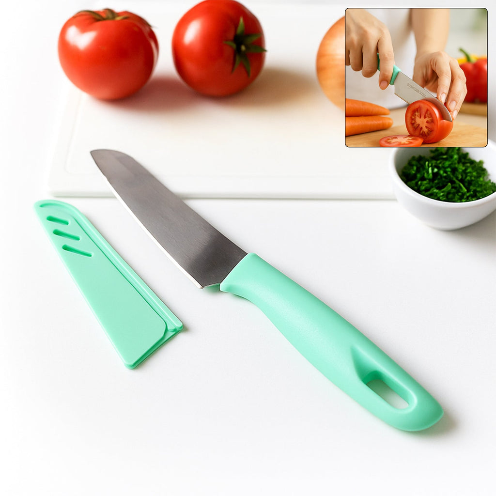 Stainless steel kitchen knife with sharp blade and ergonomic soft grip handle