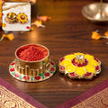 Golden traditional kumkum box for religious pooja rituals