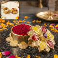 Elegant golden kumkum box for religious pooja ceremonies