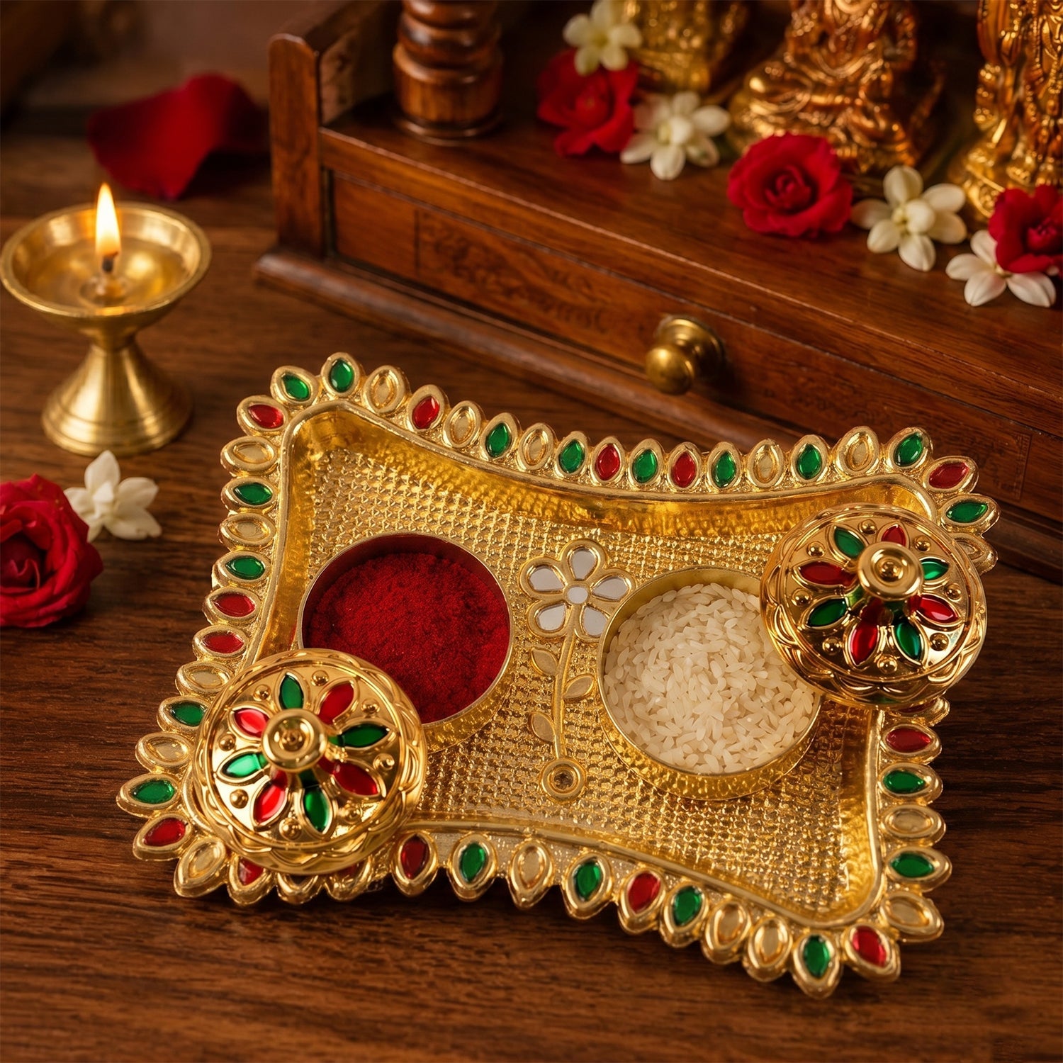 Rectangular kankavati kumkum holder meenakari