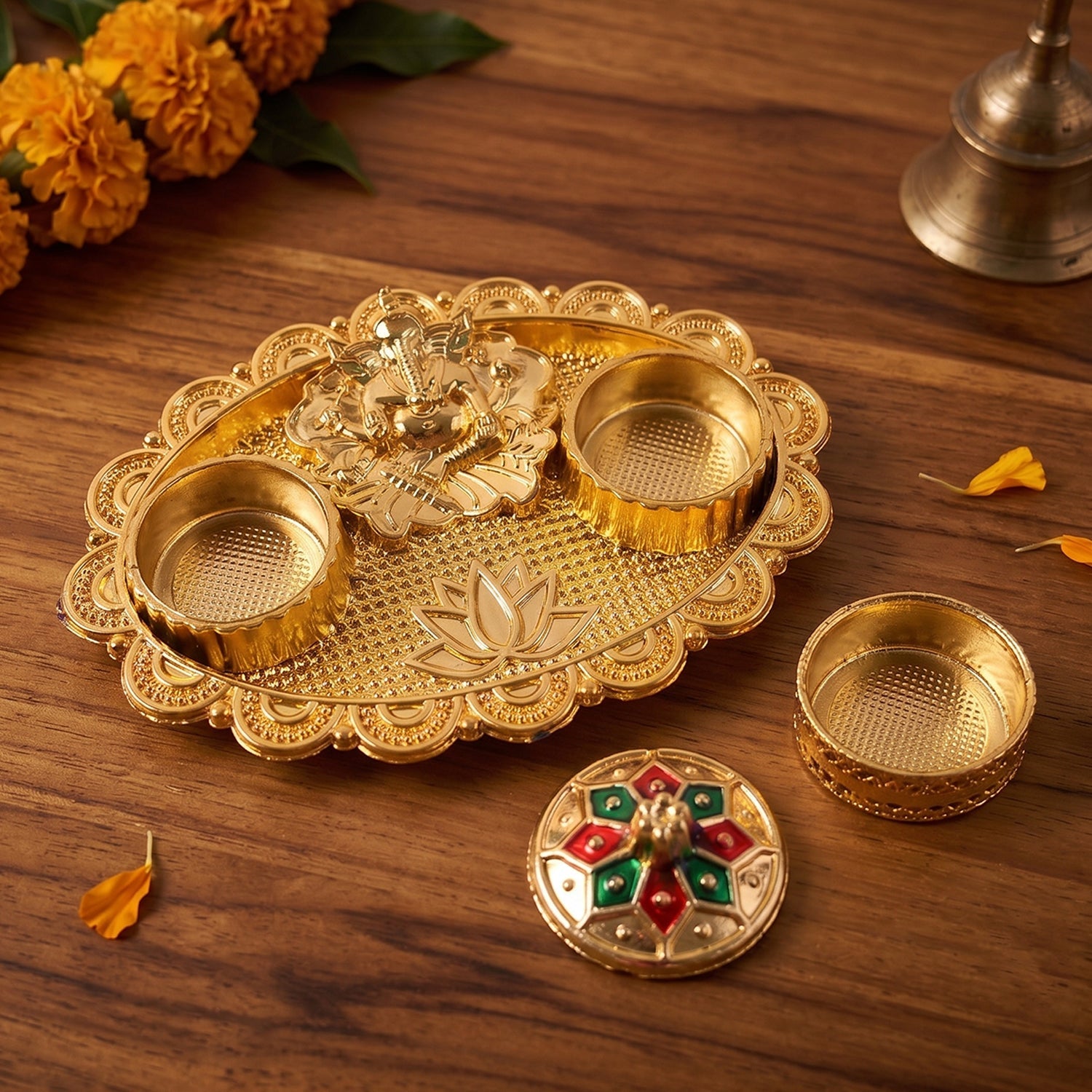 Ganesh oval kankavati kumkum holder