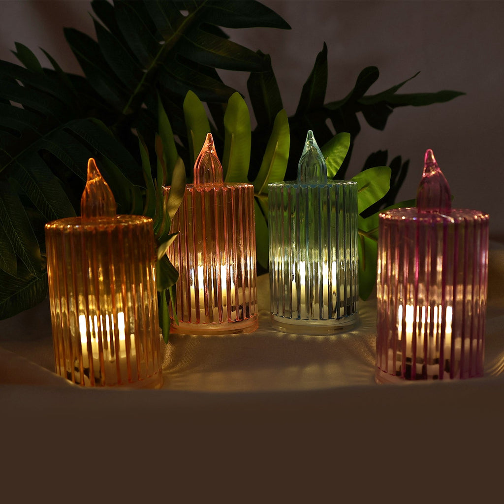 Set of 24 LED flameless candles with ribbed crystal-effect body
