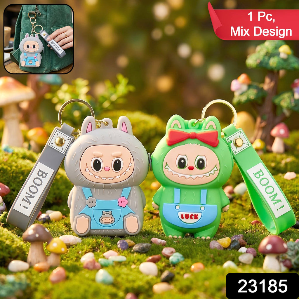 Teddy bear silicone mini pouch keychain with cartoon design
