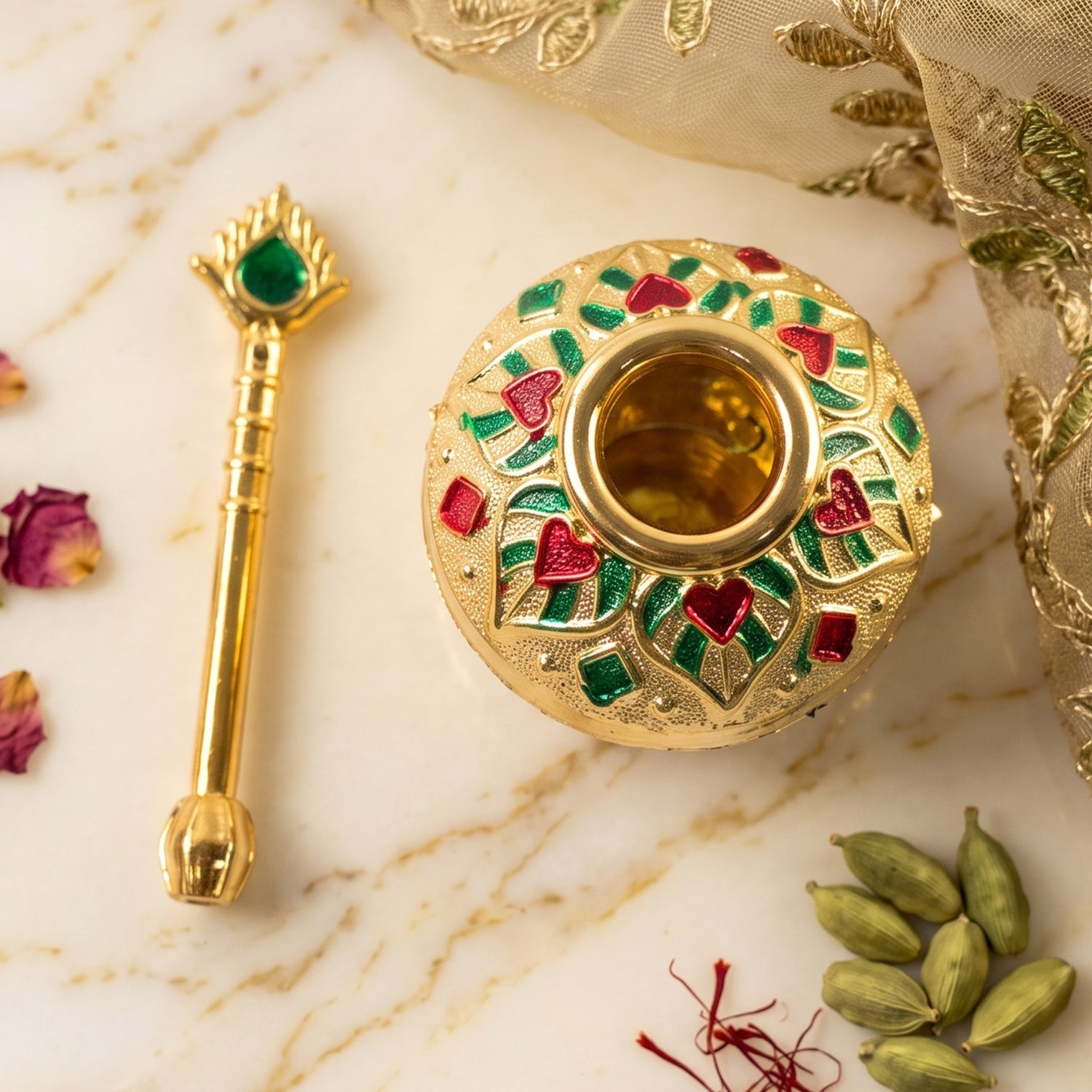 Small makhan matki with spoon for Bal Gopal pooja and offerings