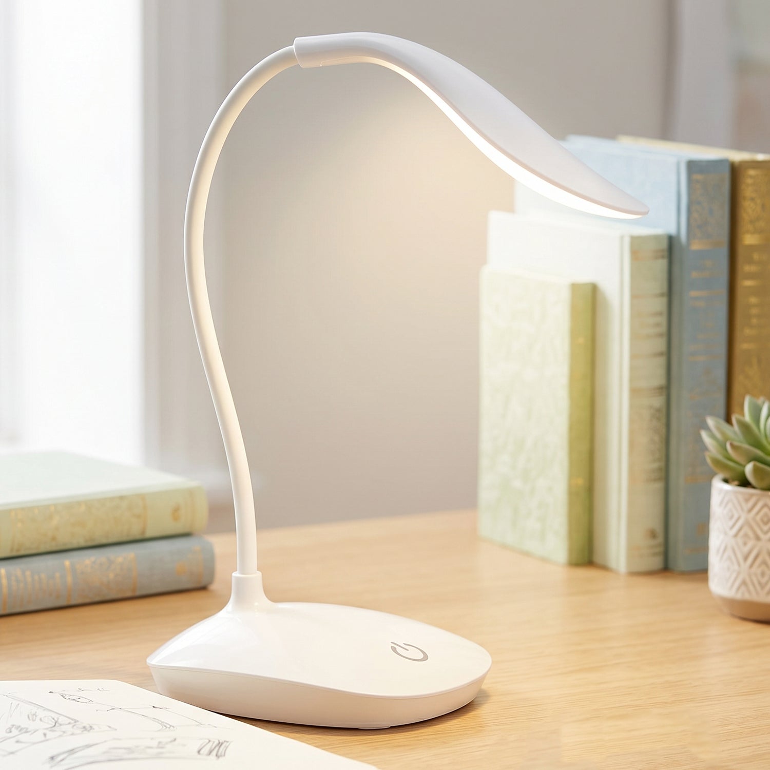 Touch dimmer LED table lamp with bendable arm for focused lighting