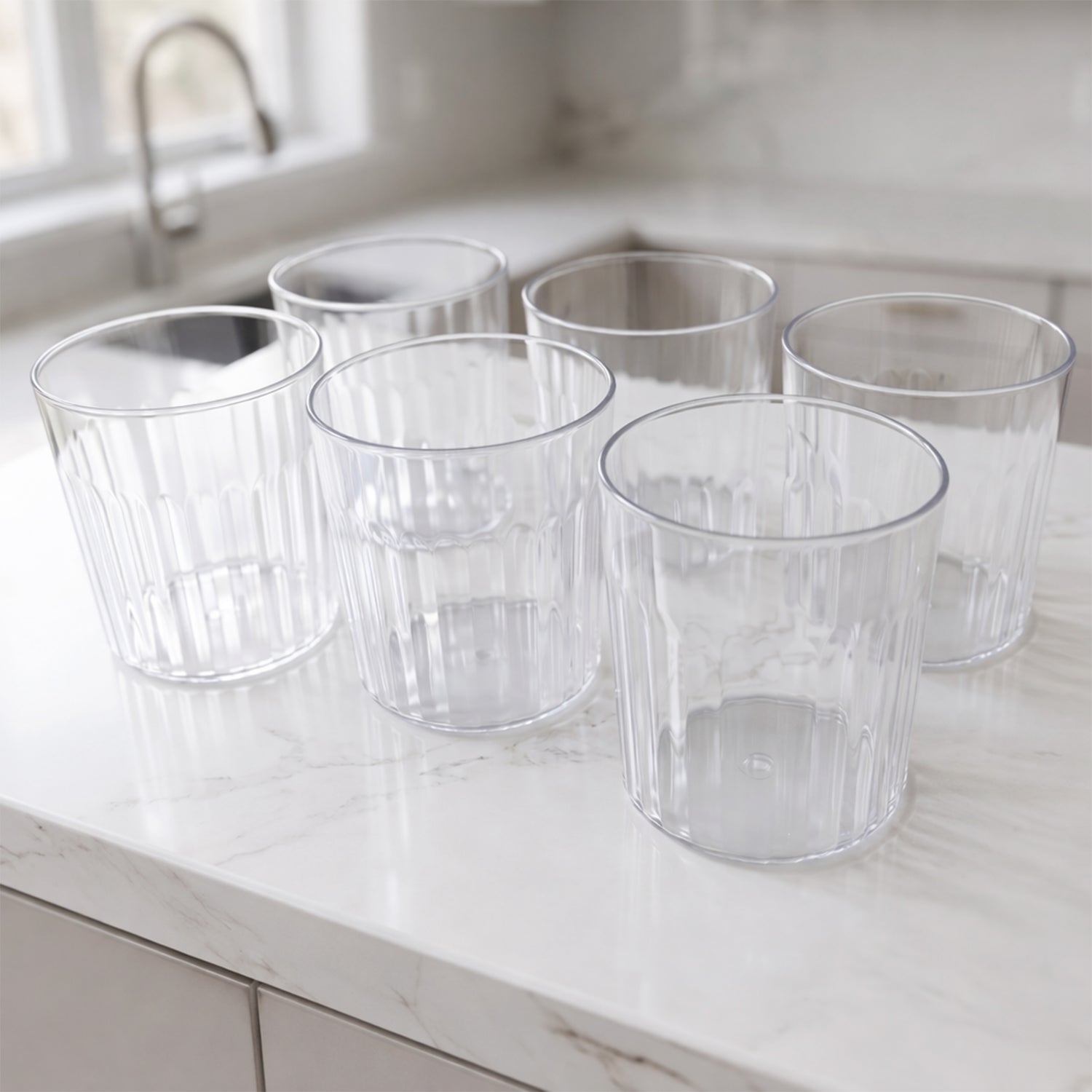 Crystal clear, lightweight beverage glasses for both home and outdoor use.