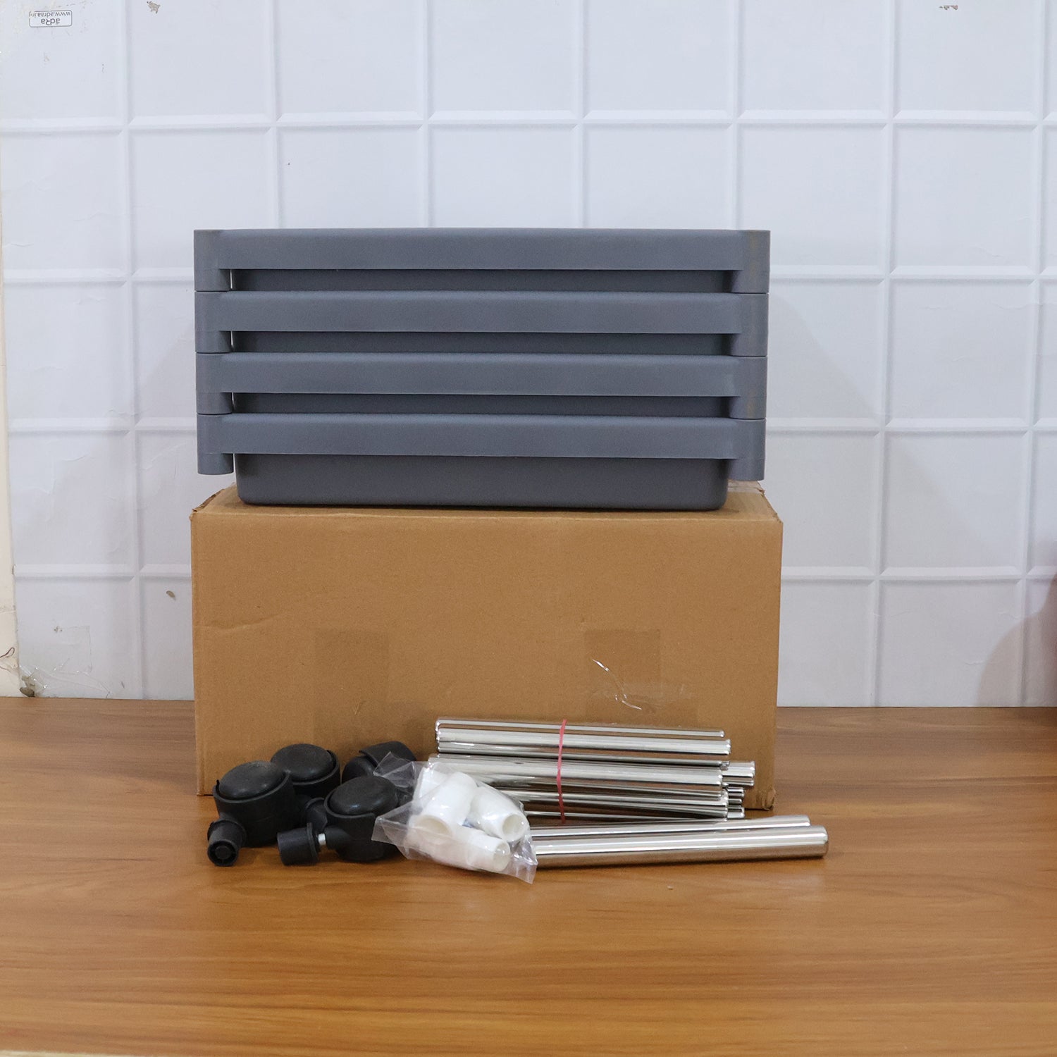 Multi-purpose movable storage rack offering organized home storage solutions.