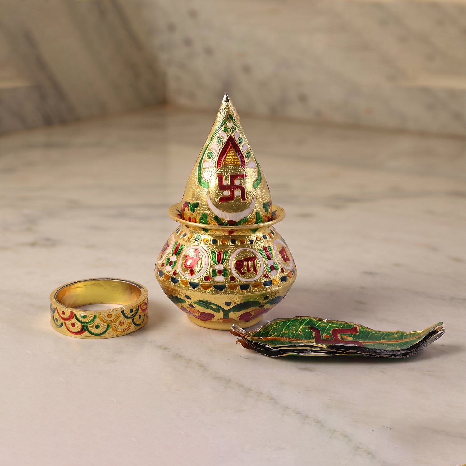 Traditional Decorative Pooja Kalash – Ornate Lotus Crown Design