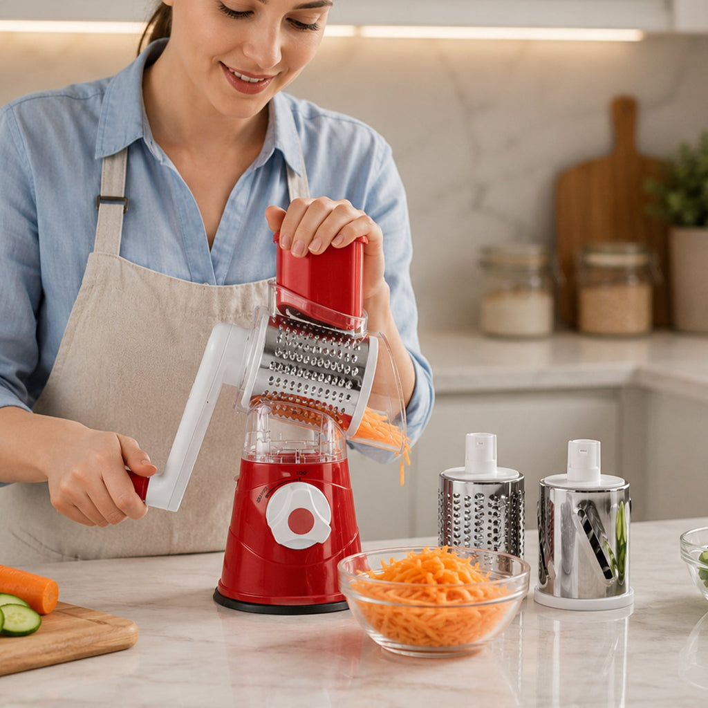 Kitchen rotary slicer for salads, cheese and vegetables