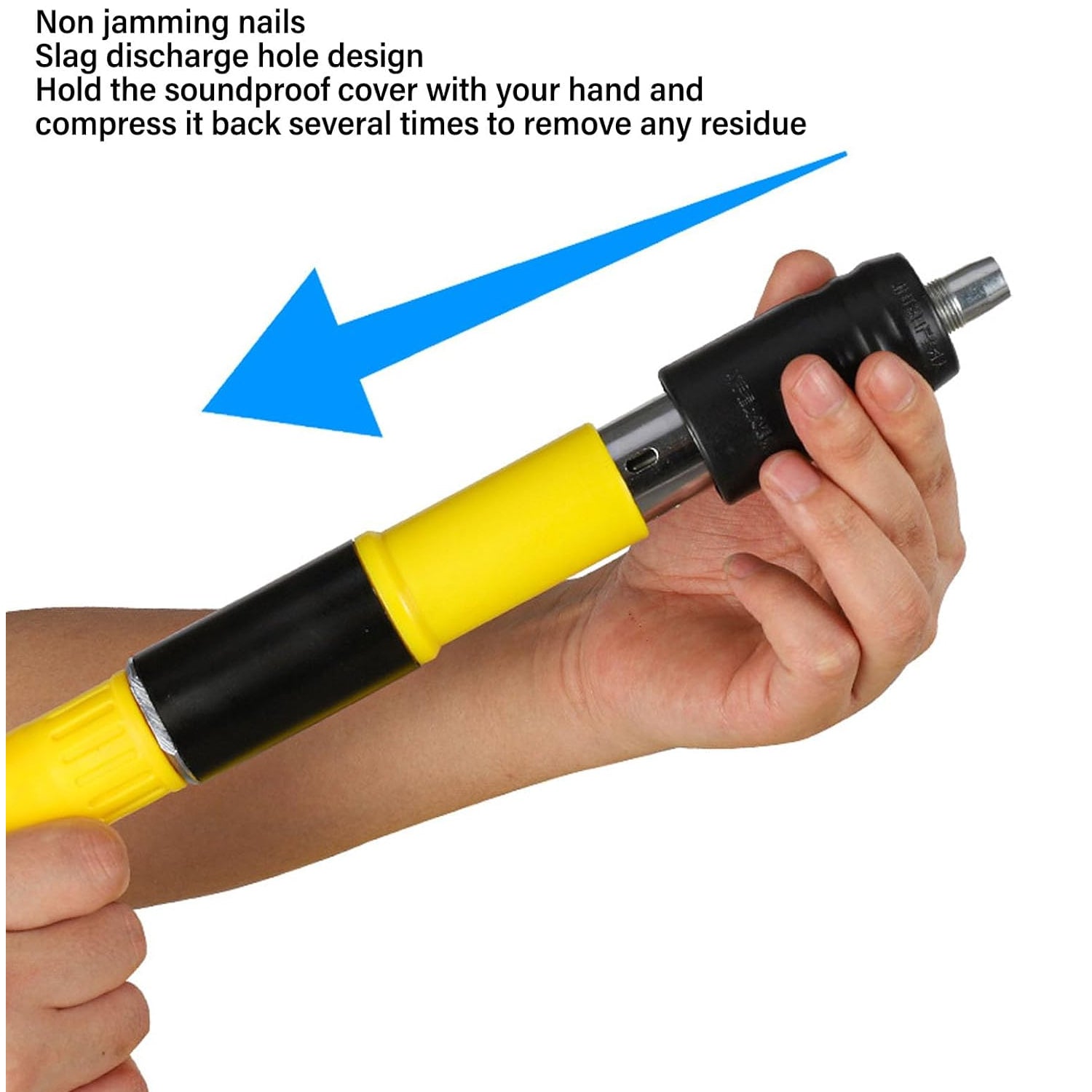 Wall fastening tool driving a nail into a concrete wall