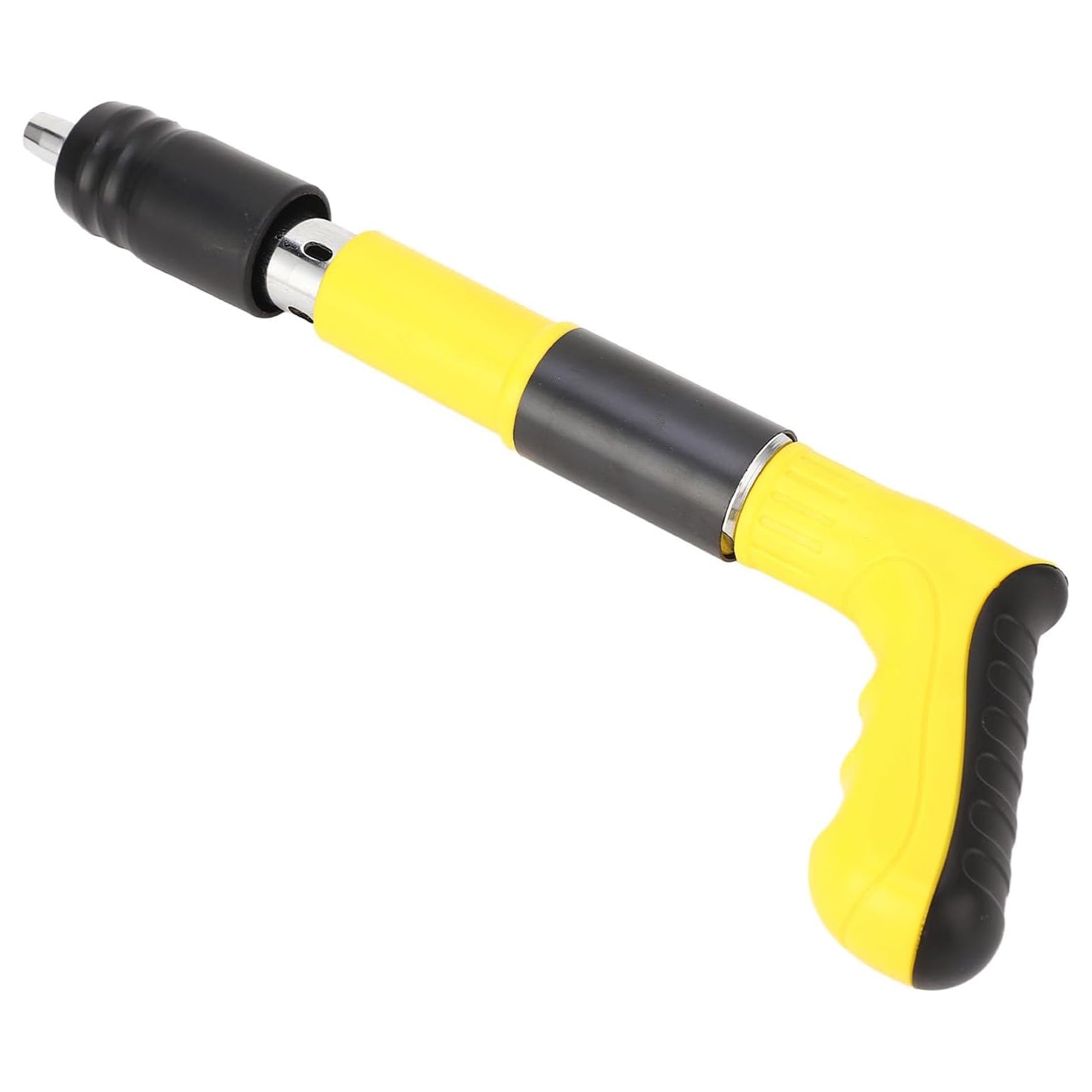 Nail gun tool with assorted nails on white background