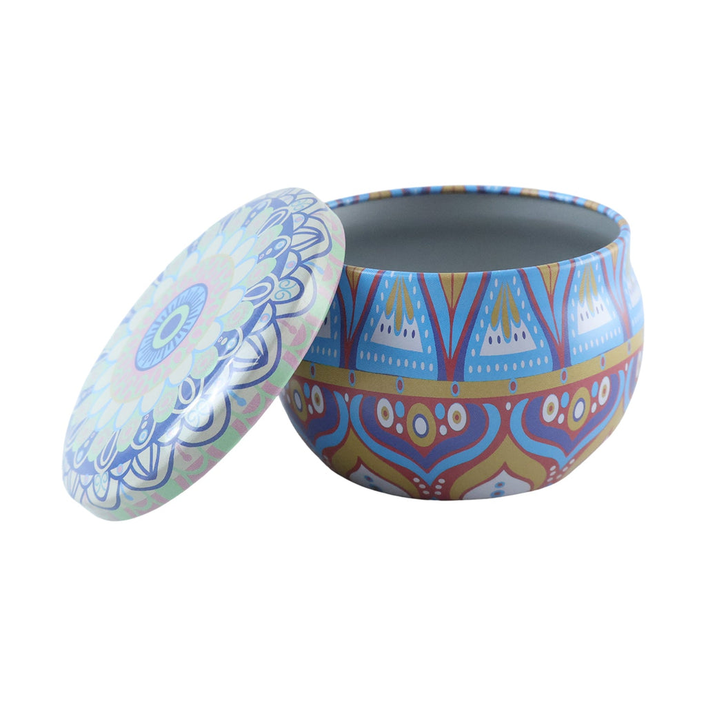 Embossed mandala metal box for candle making and gifting