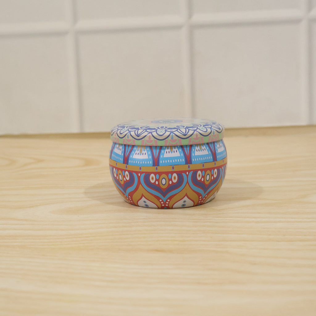 Vintage style mandala tin box for candles and small items