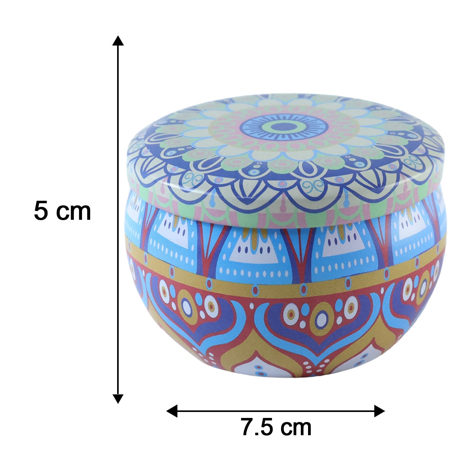 Ornate round tin container for keepsakes and decor