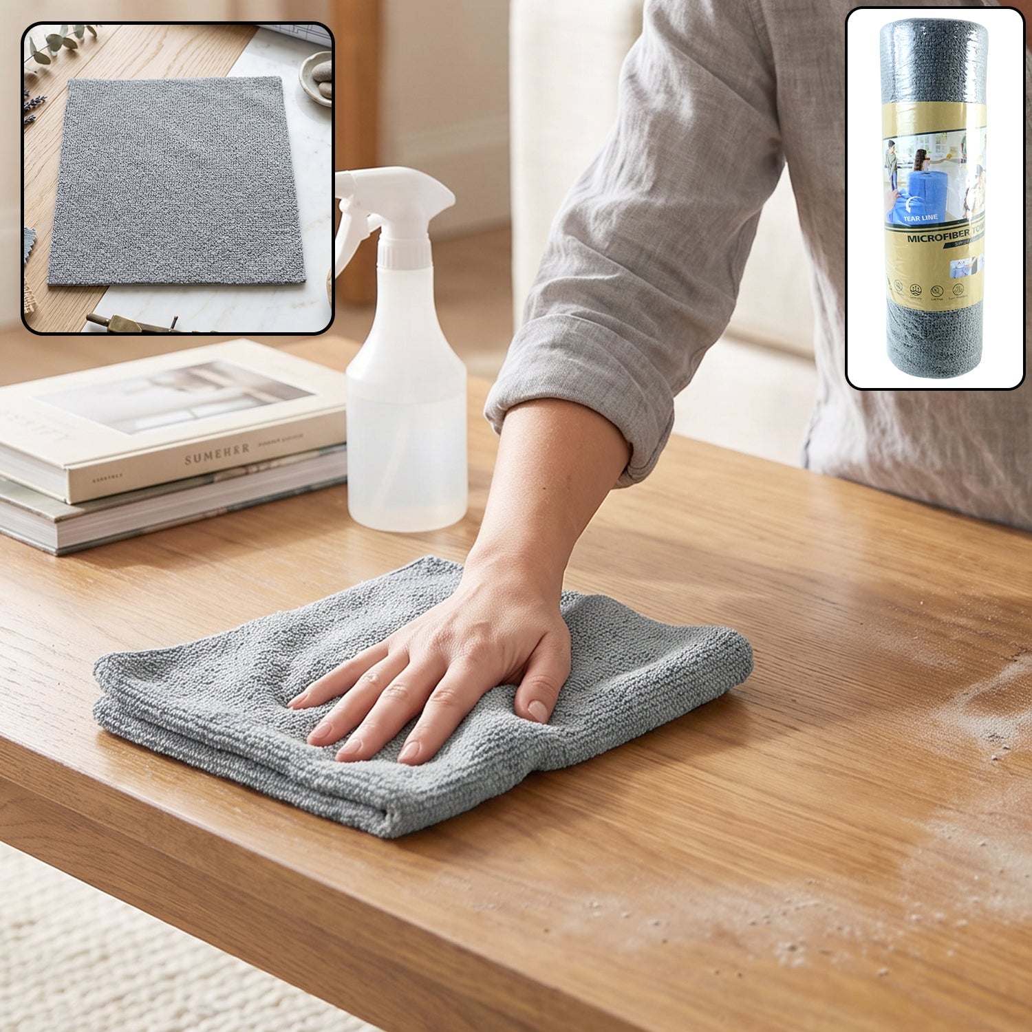 Disposable cleaning cloth roll, reusable microfibre kitchen towel with tear off sheets (1 roll)