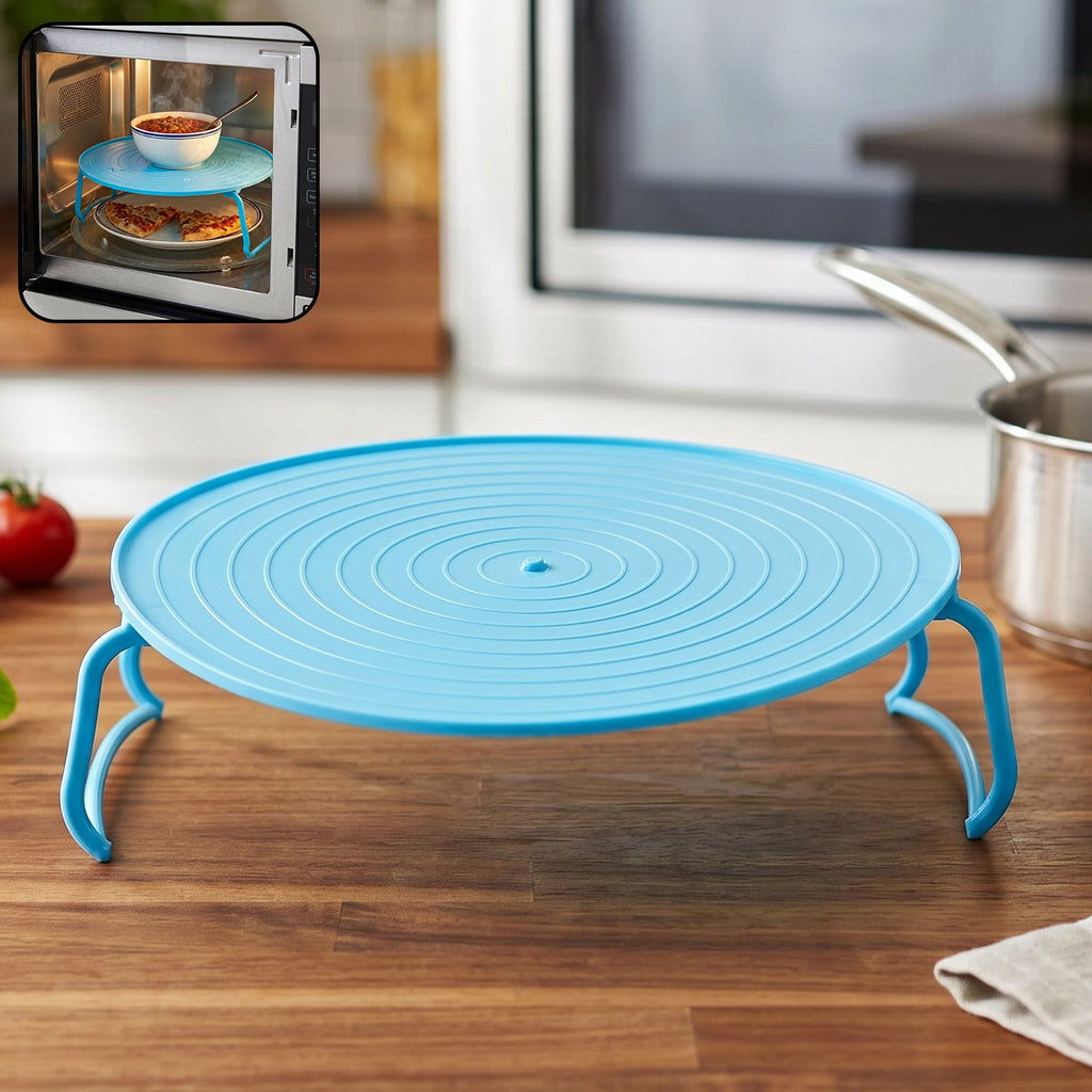 Non-slip plastic microwave serving tray with stand for even heating