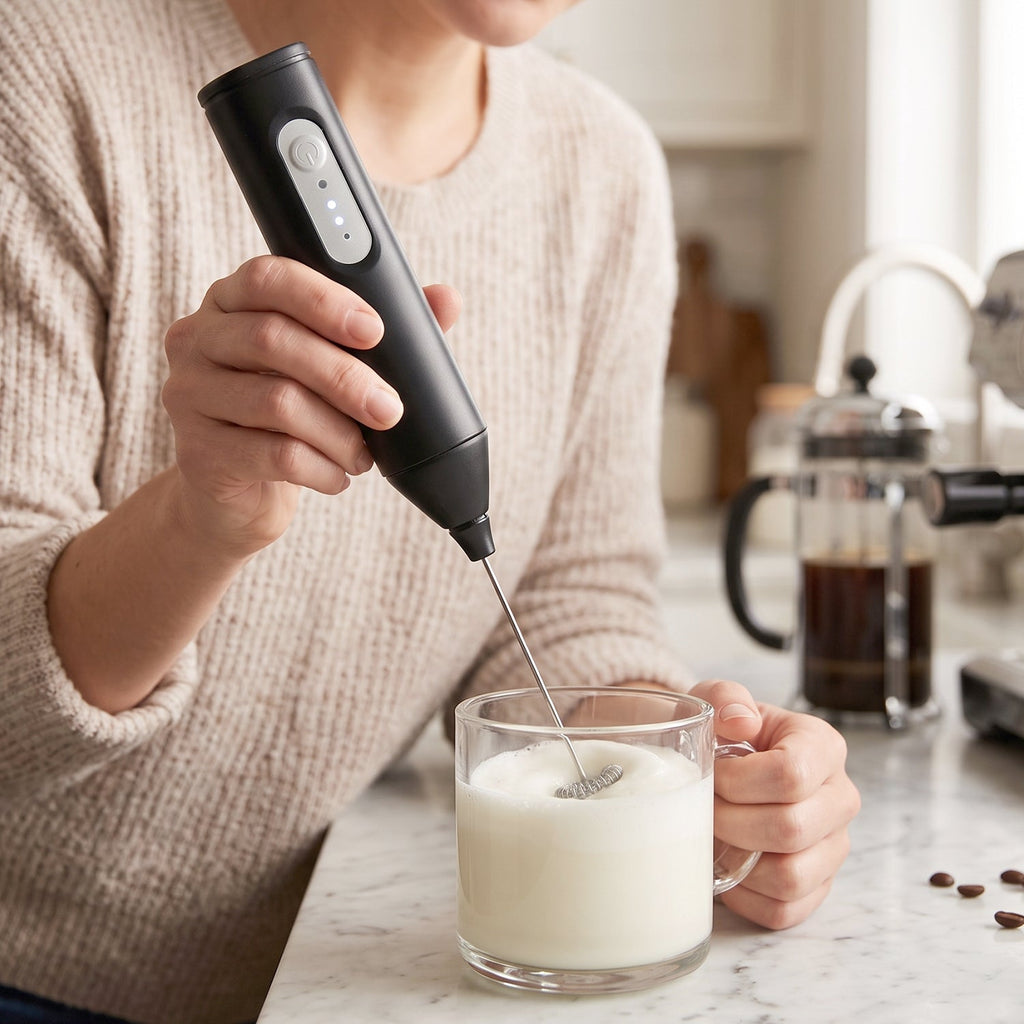 Electric drink mixer and frother for beverages and eggs