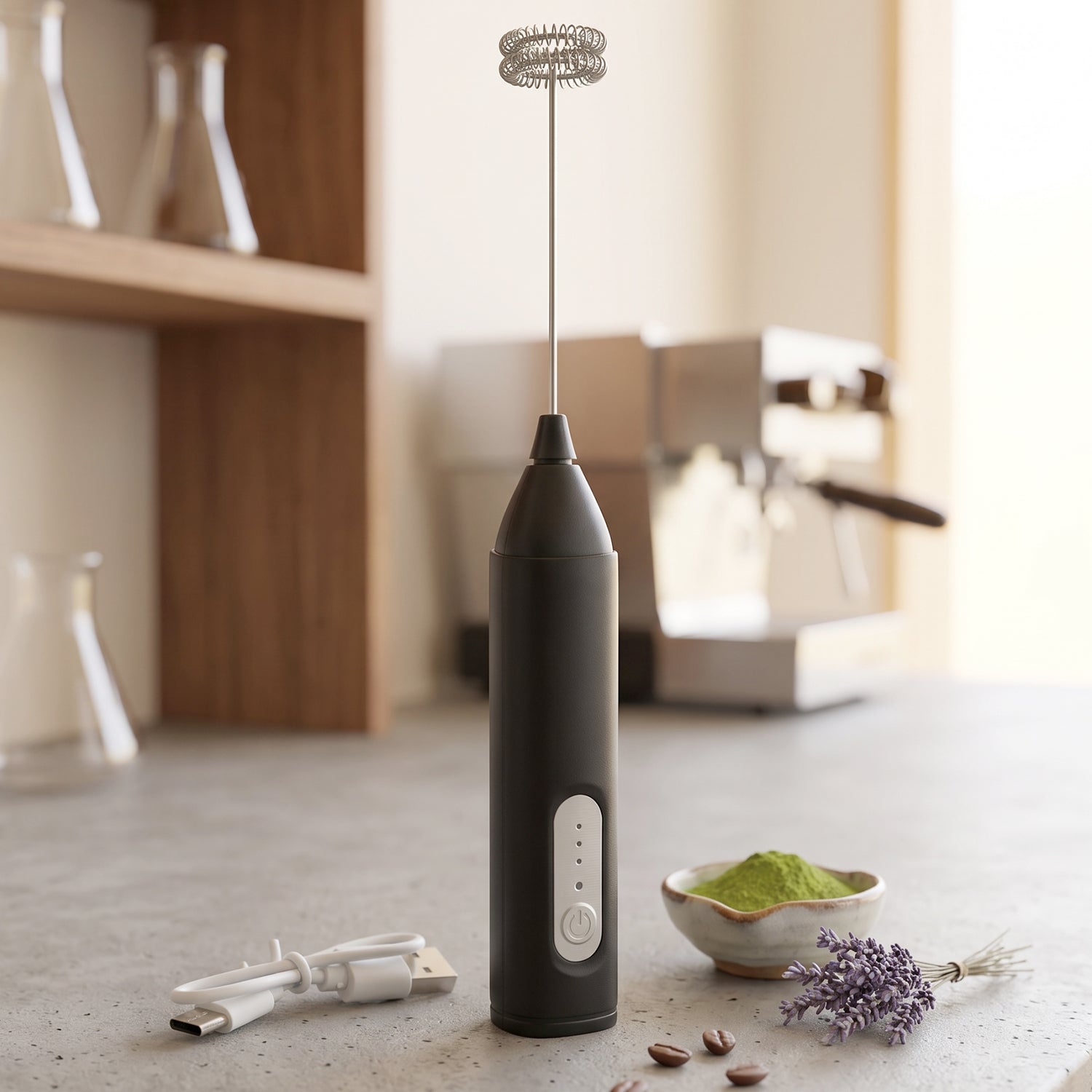 Compact handheld frother for cappuccino and frappe foam