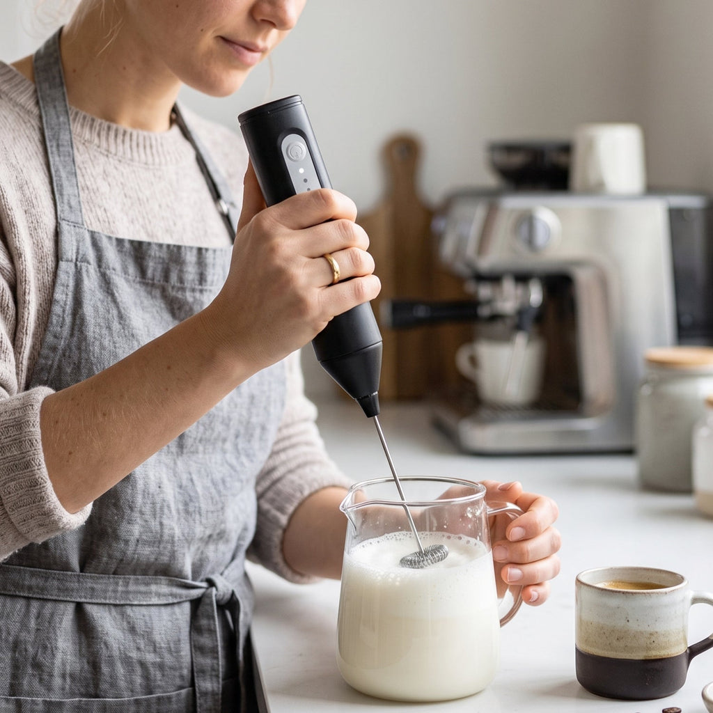 Handheld electric whisk for frothing milk and mixing drinks