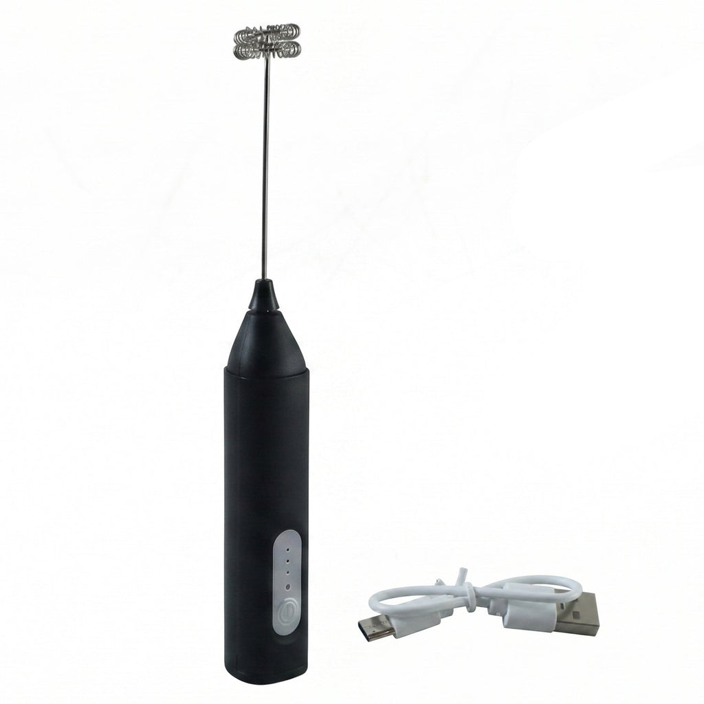 Portable coffee foam maker with stainless steel whisk head