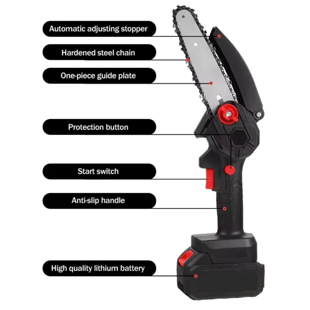 Cordless rechargeable mini electric chainsaw with sharp cutting chain