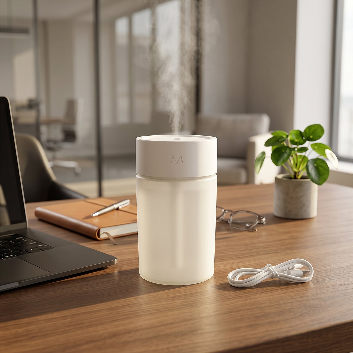 Quiet desktop air humidifier with USB power and mood light
