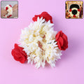 Artificial flower gajra hair accessory with red rose buds and white jasmine flowers