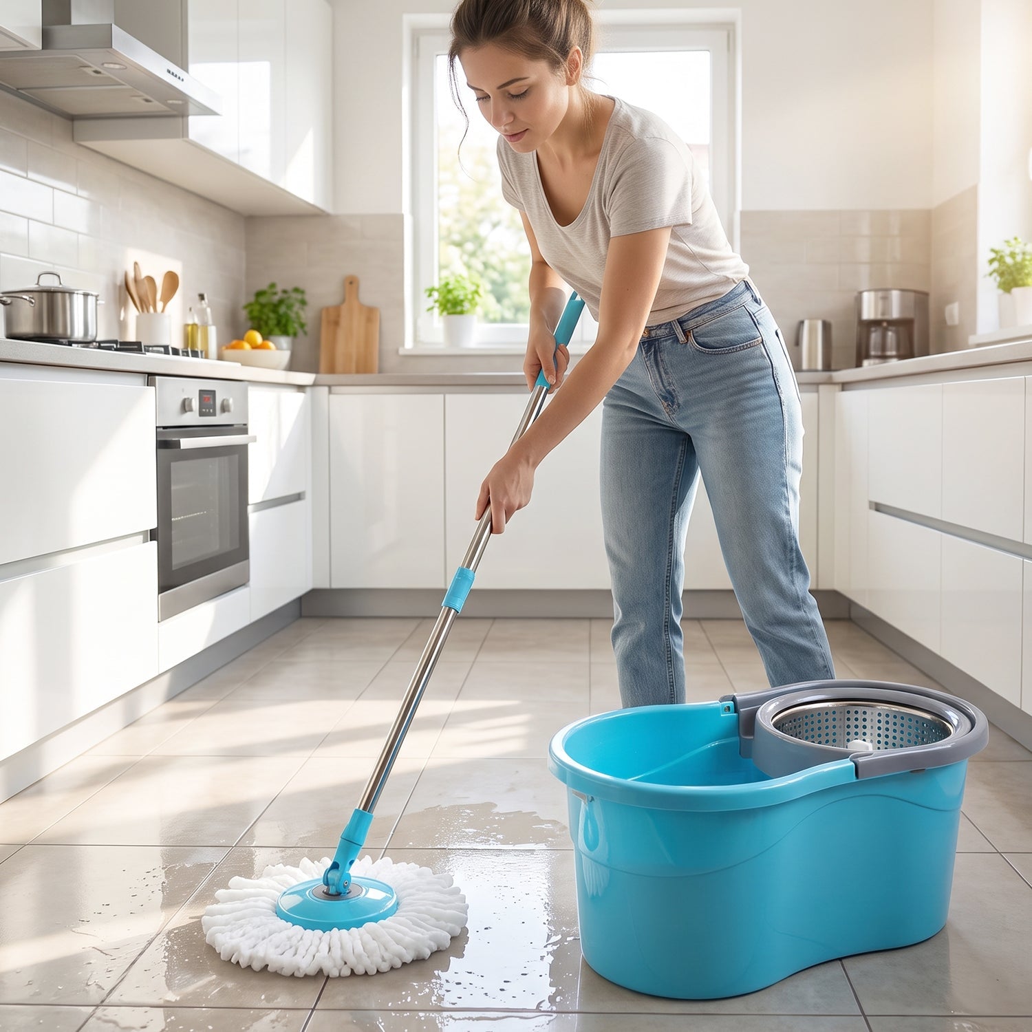 360° Rotating Turbo Spin Mop – Effortless Floor Cleaning with Long Handle