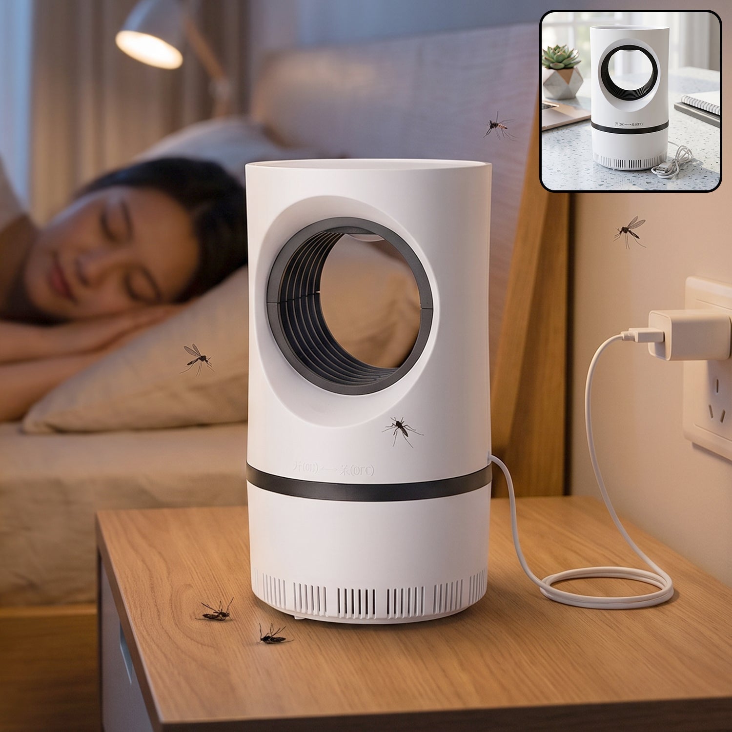 White electric USB mosquito killer lamp with UV light