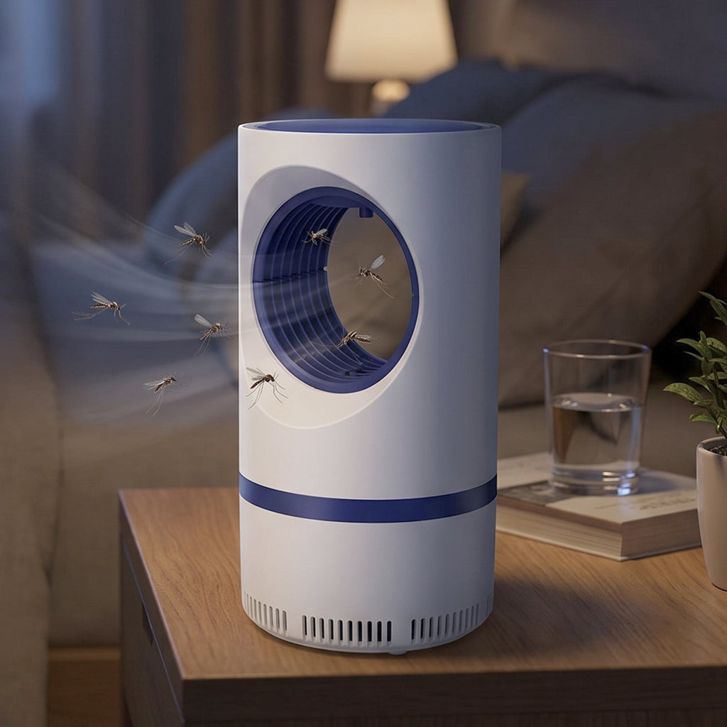 Compact mosquito trap lamp ideal for children's rooms and nurseries, safe for pets.