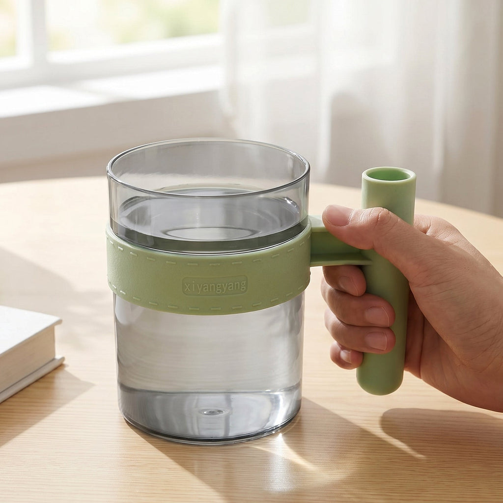 Lightweight transparent mug with sturdy handle for everyday use